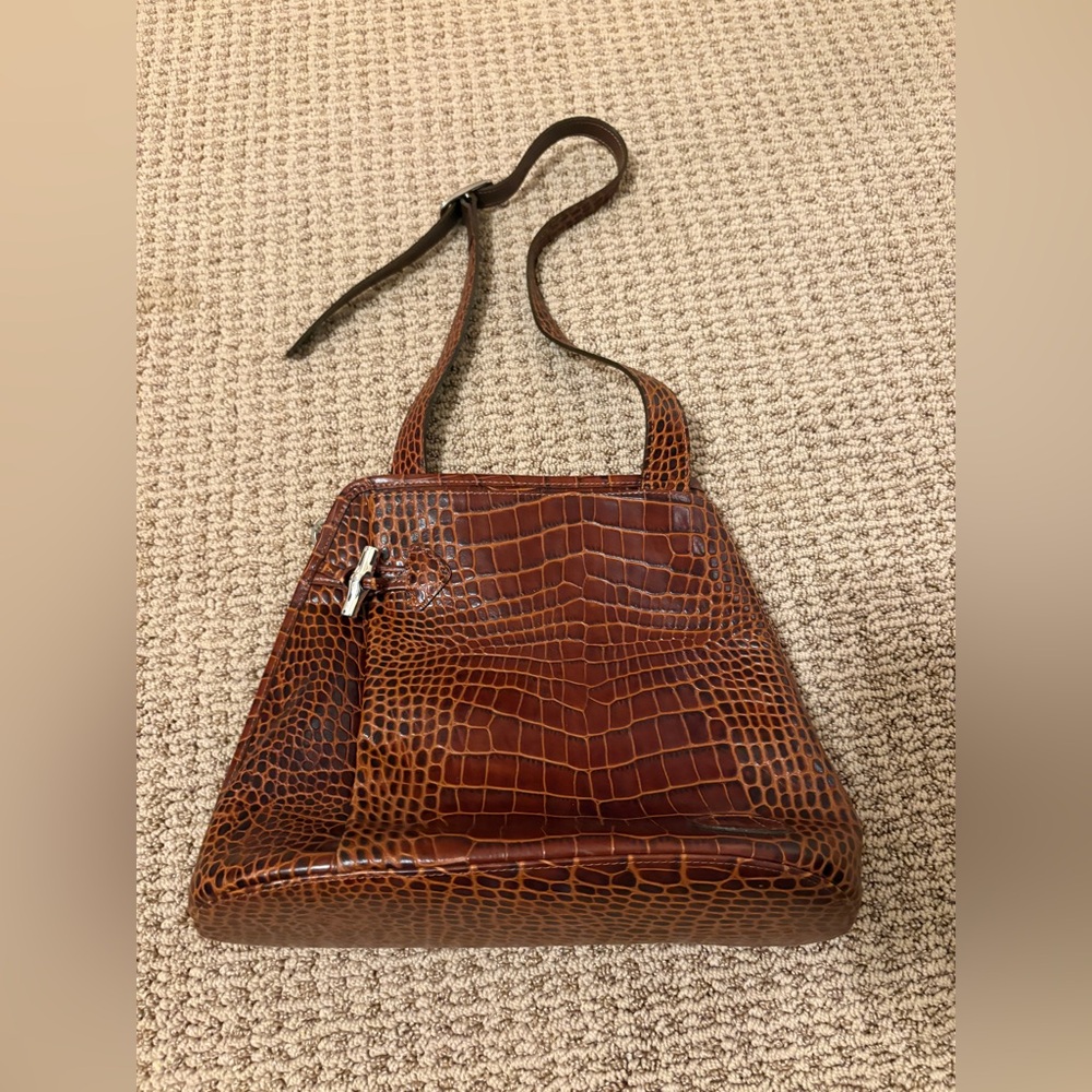 Longchamp Tan Crocodile Pattern Shoulder Bag